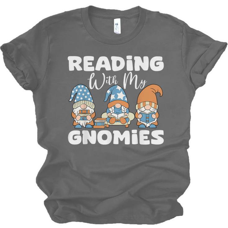 Reading With My Gnomies Gnomes Books Lover Bookworm Unisex Jersey T-Shirt
