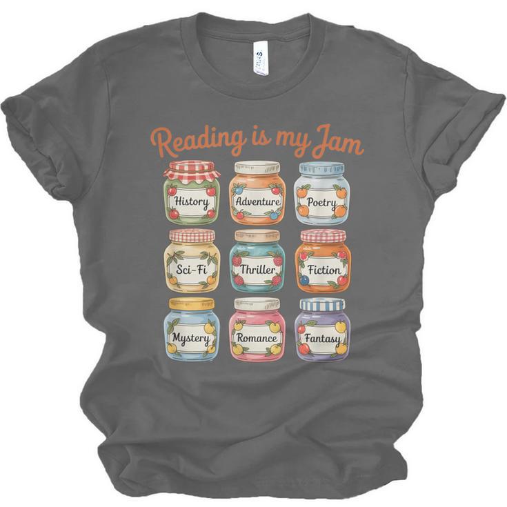 Reading Is My Jam Cute Jelly Jars Book Genres Unisex Jersey T-Shirt