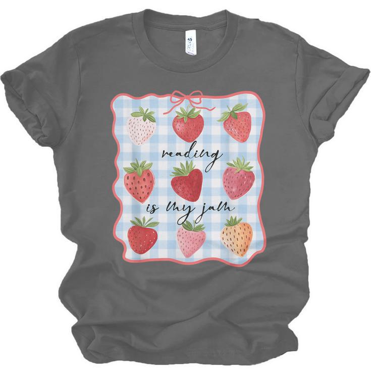 Reading Is My Jam Preppy Stawberry Bookworm Book Lover Nerd Unisex Jersey T-Shirt