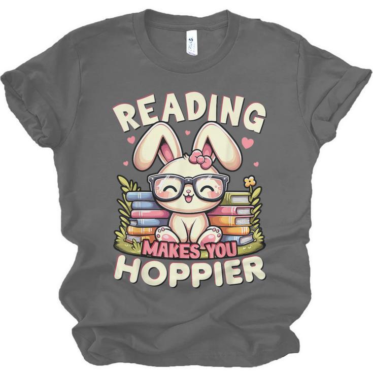 Reading Makes You Hoppier Bunny Book Fans Toddler Kid Unisex Jersey T-Shirt