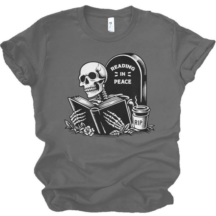 READING IN PEACE RIP Introvert Skeleton Read Book Meme Unisex Jersey T-Shirt