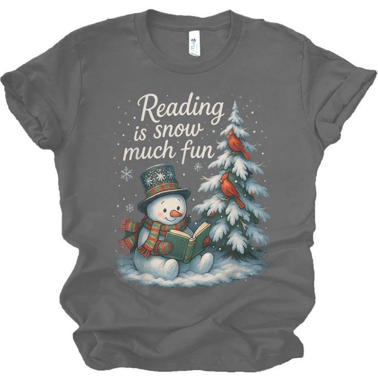 Reading Is Snow Much Fun Christmas Books Snowman Bookworm Unisex Jersey T-Shirt