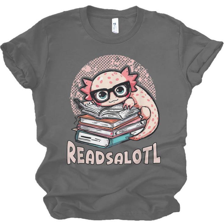 Readsalotl Axolotl Reading Books Glasses Bookworm Pun Fun Unisex Jersey T-Shirt