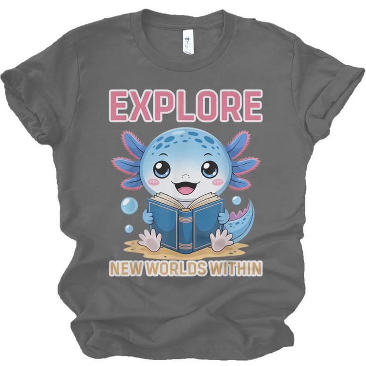 Readsolotl Kawaii Axolotl Book Lover Reading Unisex Jersey T-Shirt