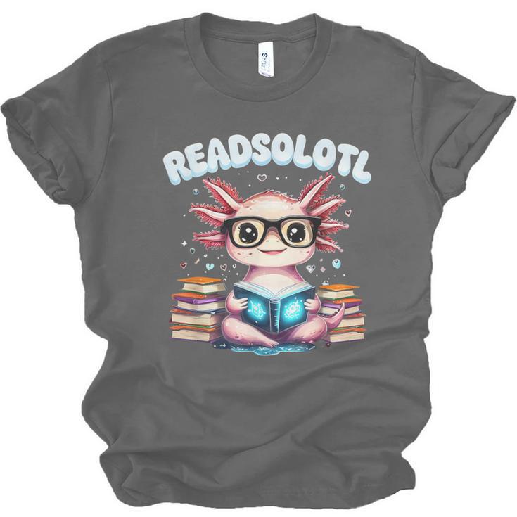 Readsolotl Pink Kawaii Axolotl Read Book Lover Reading Unisex Jersey T-Shirt