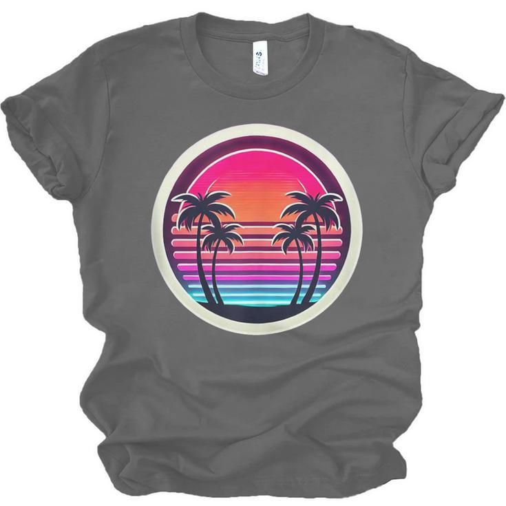 Retro 80s Synthwave Sunset & Palm Trees Retro Nostalgia 80s Unisex Jersey T-Shirt Retro 80s Synthwave Sunset & Palm Trees Retro Nostalgia 80s Unisex Jersey T-Shirt