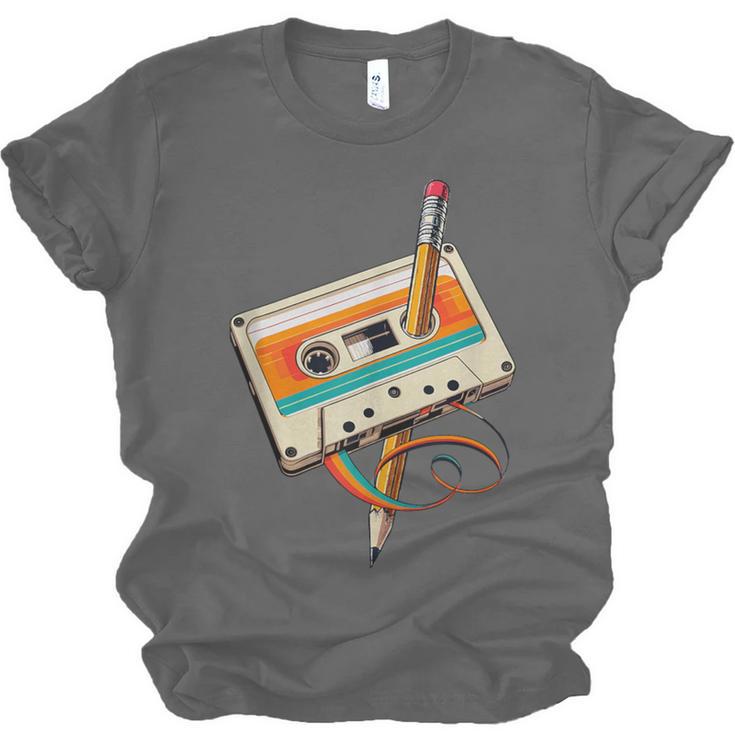 Retro Cassette Tape & Pencil Rewind Nostalgia Party 80s 90s Unisex Jersey T-Shirt
