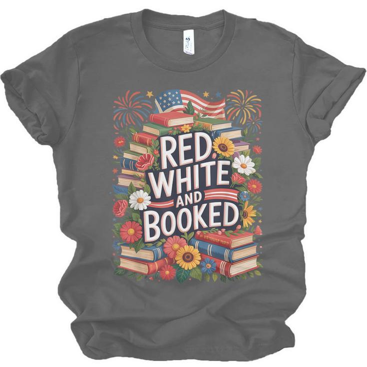 Retro Floral Red & Booked Library Reading 4th Of July Unisex Jersey T-Shirt