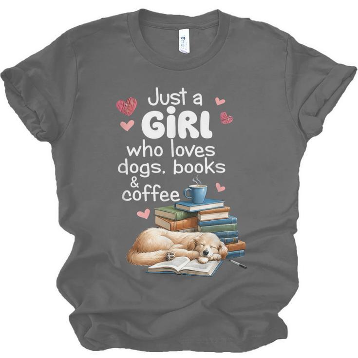 Retro Just A Girl Who Love Dogs Books And Coffee Bookworm Unisex Jersey T-Shirt