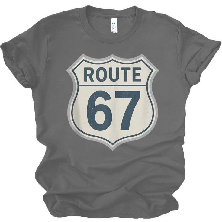 Retro Route 67 Highway Sign Vintage Road Nostalgia Unisex Jersey T-Shirt Retro Route 67 Highway Sign Vintage Road Nostalgia Unisex Jersey T-Shirt