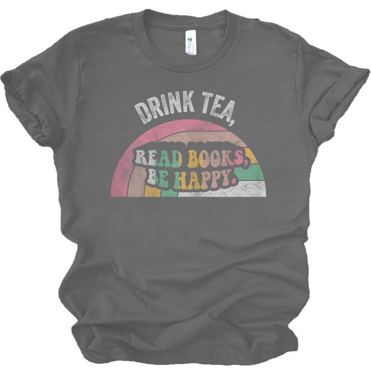 Retro Vintage Drink Tea Read Books Be Happy Reading Unisex Jersey T-Shirt