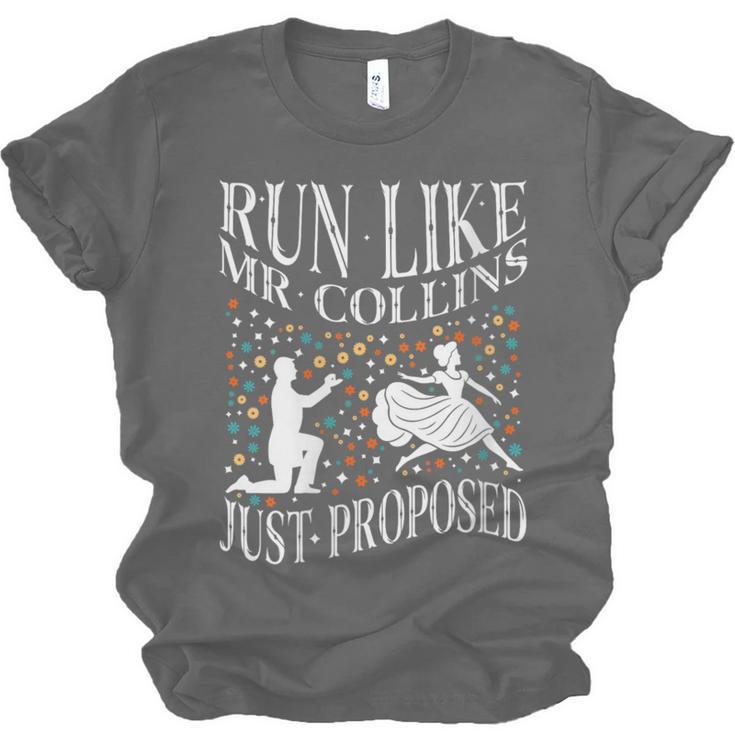 Run Like Mr Collins Just Proposed Vintage Book Quote Unisex Jersey T-Shirt