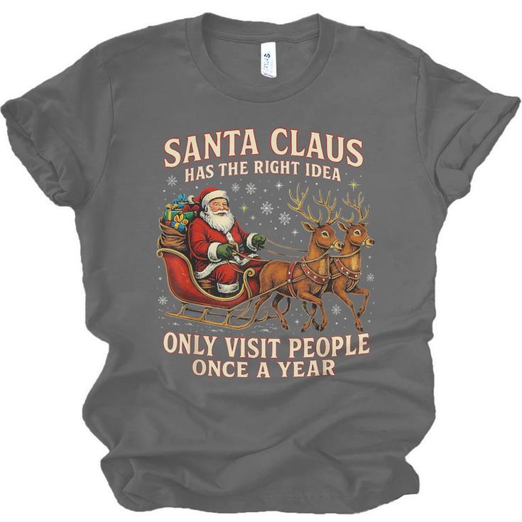 Santa Has The Right Idea Introvert Christmas Unisex Jersey T-Shirt