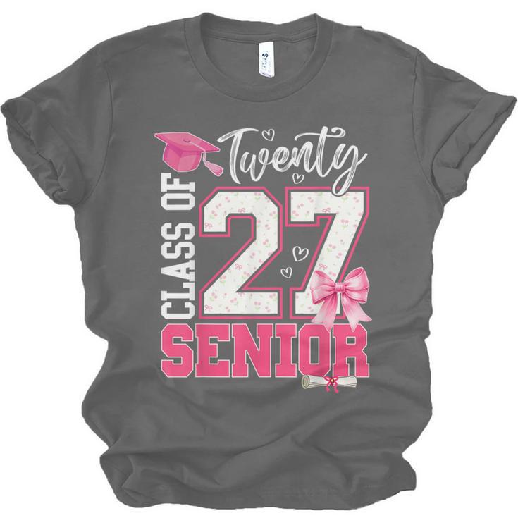 Senior 2027 Class Of 2027 Pink Coquette Bow Graduation Girl Unisex Jersey T-Shirt
