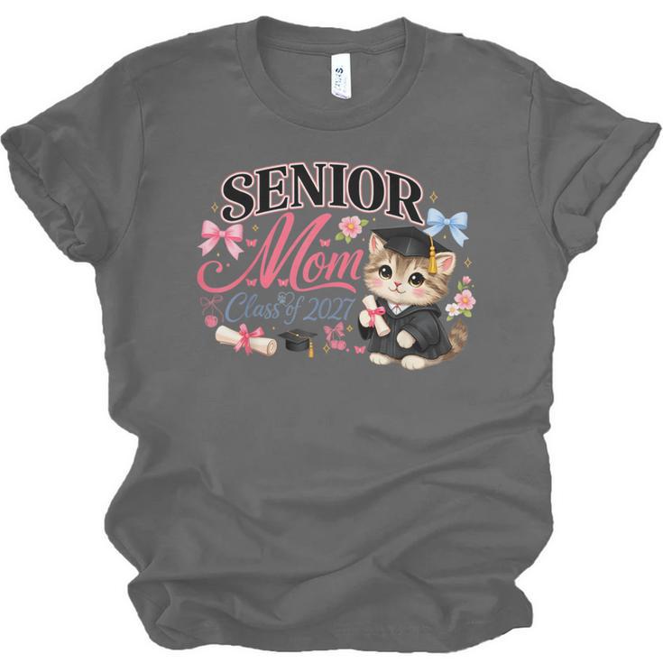 Senior Mom Class Of 2027 Cute Cat Graduation Pink Bows Girls Unisex Jersey T-Shirt