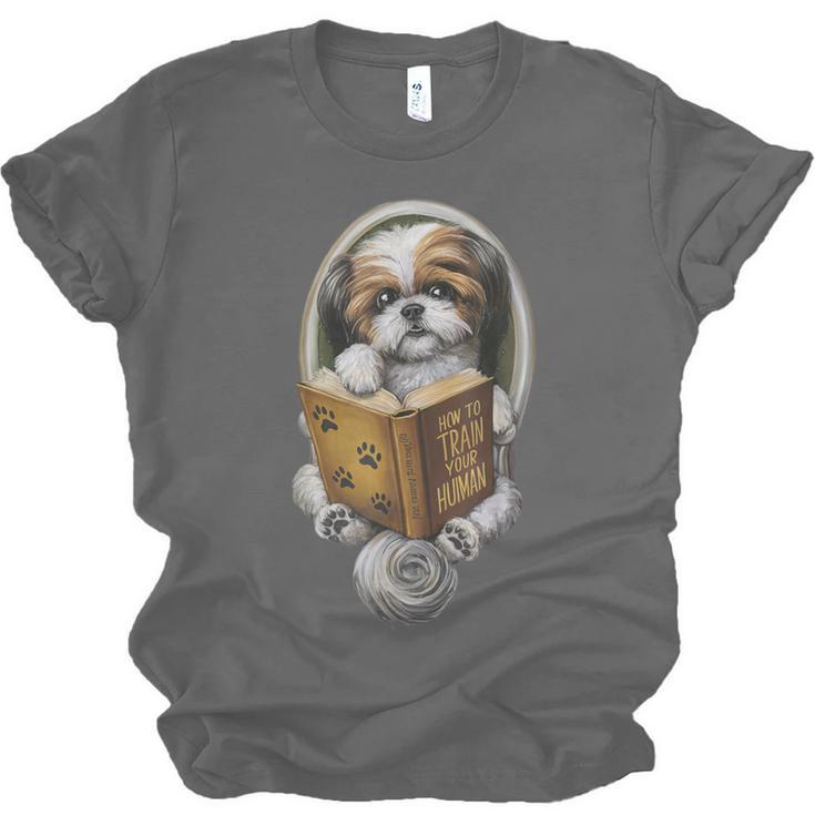 Shih Tzu Book How To Train Your Human Funny Dog Motif Unisex Jersey T-Shirt