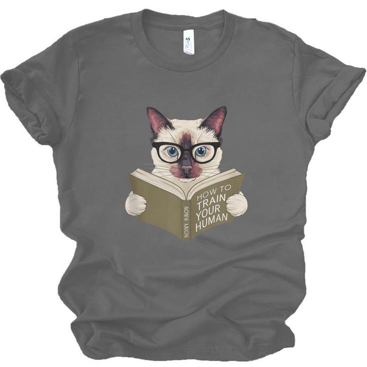 Siamese Cat Reading Book How To Train Your Human Humorous Unisex Jersey T-Shirt