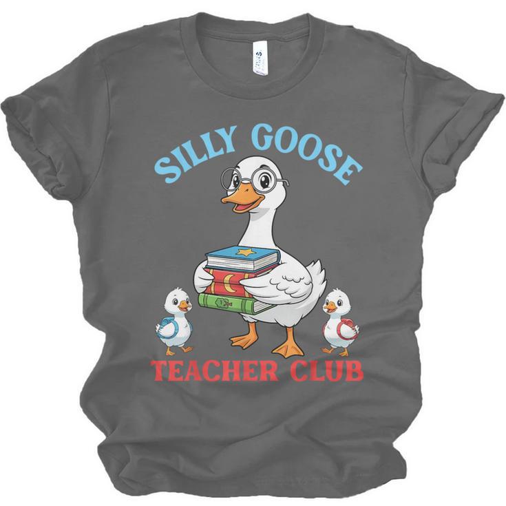 Silly Goose With Books Teacher Club School Educator Unisex Jersey T-Shirt