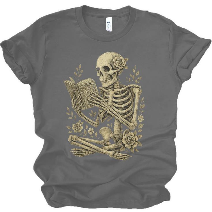Skeleton Book Floral Skull Halloween Teacher Costume Unisex Jersey T-Shirt