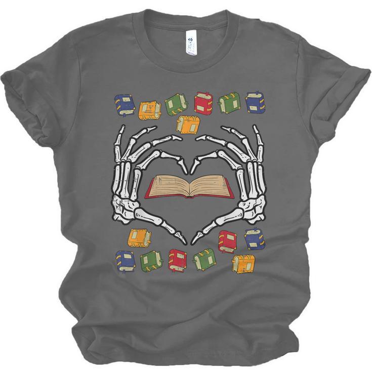 Skeleton Heart Read Reading Book Librarian Halloween Women Unisex Jersey T-Shirt