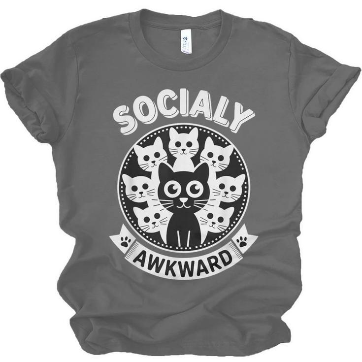Socially Awkward Cute Introvert Cat Meme Anti-Social Club Unisex Jersey T-Shirt