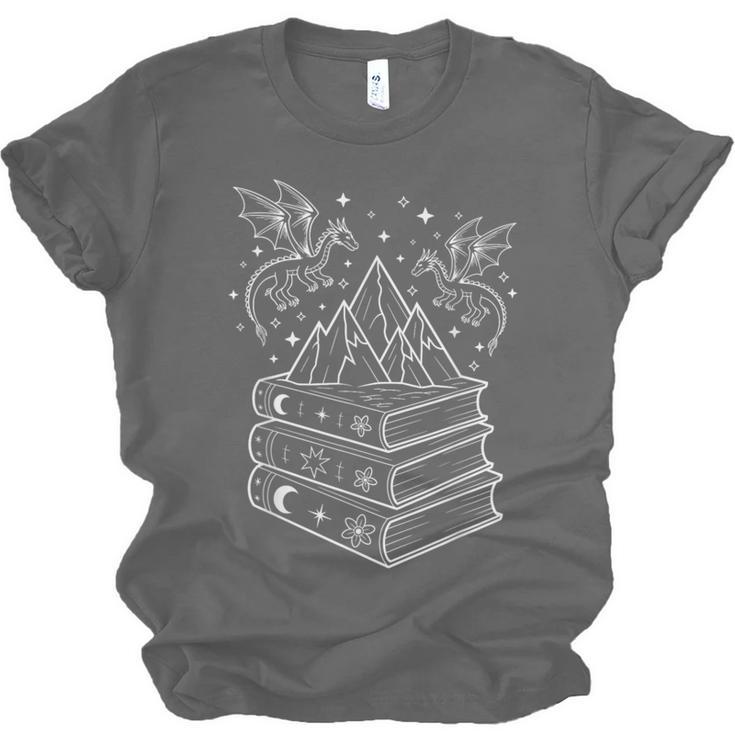 Stack Of Books And Dragons Bookworm Fantasy Books Lover Unisex Jersey T-Shirt