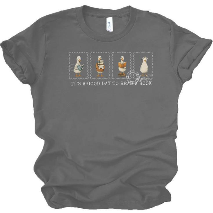 Stamp It's A Good Day To Read A Book Silly Goose Reading Unisex Jersey T-Shirt