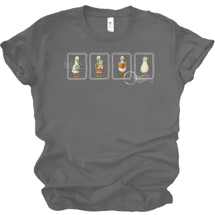 Stamp Silly Goose Reading Book Librarian Bookish Teacher Unisex Jersey T-Shirt Stamp Silly Goose Reading Book Librarian Bookish Teacher Unisex Jersey T-Shirt