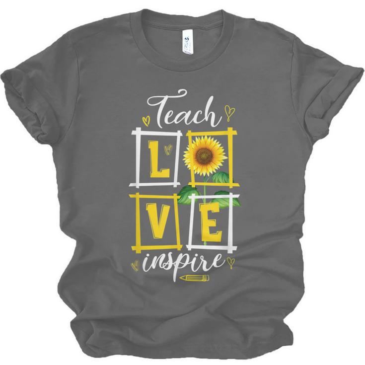 Sunflower Teach Love Inspire Cool Graduation Teacher School Unisex Jersey T-Shirt