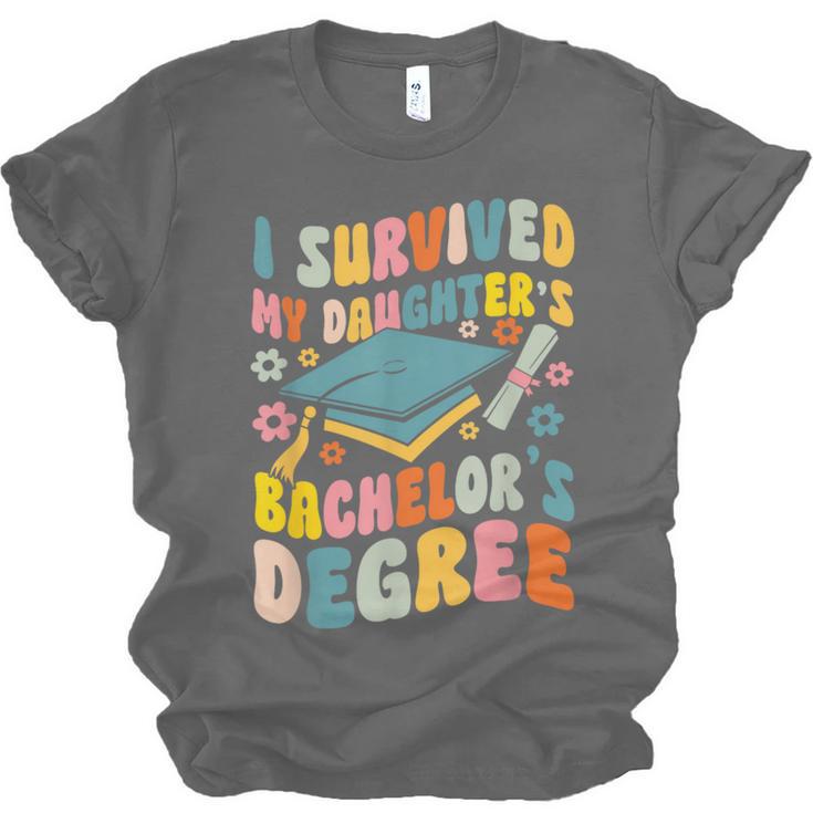 i Survived My Daughter's Bachelors Degree Groovy Graduation Unisex Jersey T-Shirt