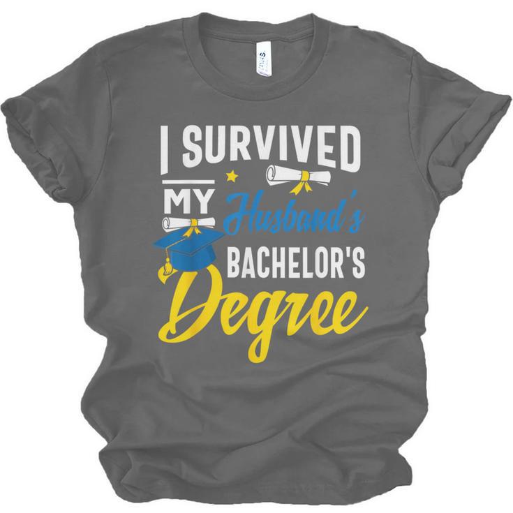i Survived My Husbands Bachelors Degree Graduation Gifts Unisex Jersey T-Shirt