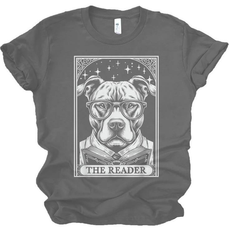 Tarot Card Vintage Pit Bull Pittie Dog Book Lover The Reader Unisex Jersey T-Shirt