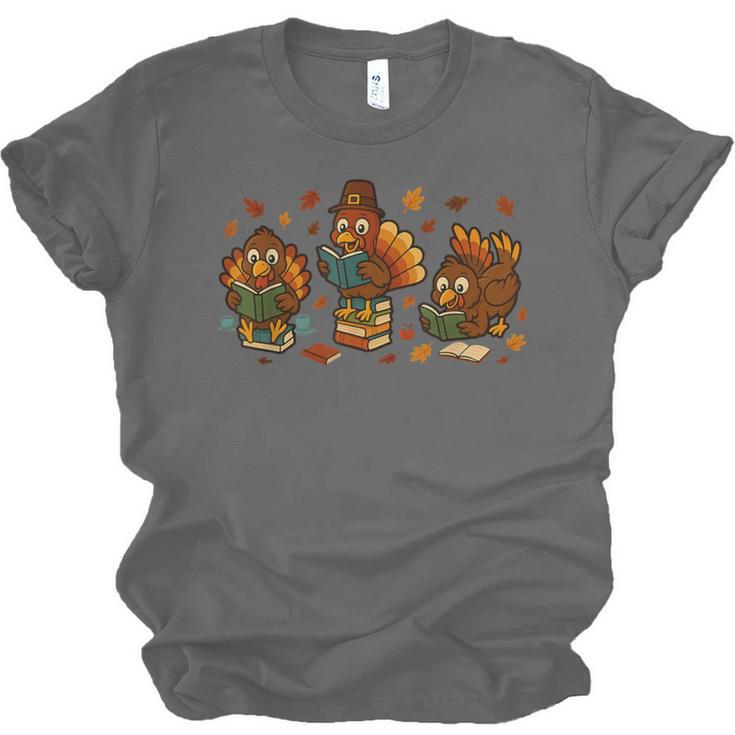 Teacher Fall Thanksgiving Turkey Reading Books Lovers Unisex Jersey T-Shirt