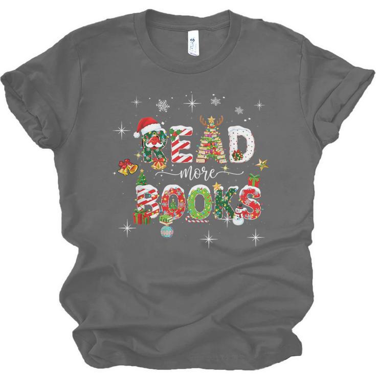 Teacher Read More Books Christmas Reading Bookworm Librarian Unisex Jersey T-Shirt