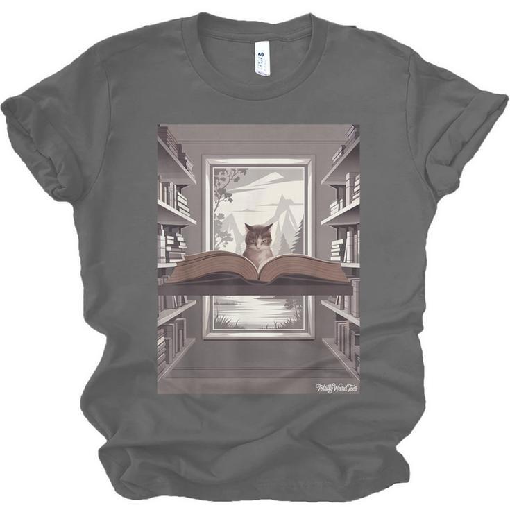 Totally Weird Tees Cat Library Book Reading Literary Unisex Jersey T-Shirt