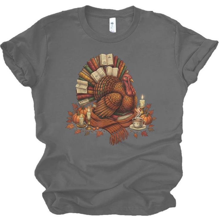 Turkey Reading Books Fall Season Thanksgiving Teacher Book Unisex Jersey T-Shirt