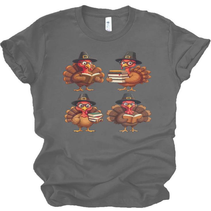 Turkey Reading Books Shirt Thanksgiving Turkey Bookworm Unisex Jersey T-Shirt