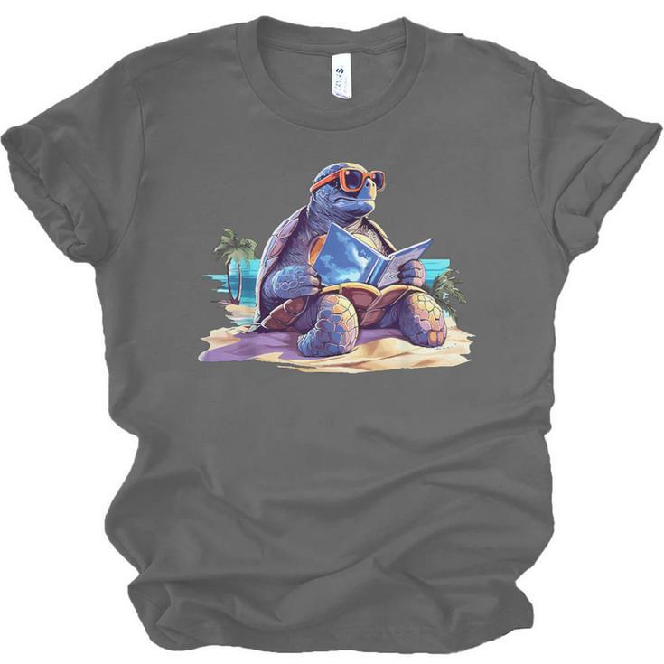 Turtle Wearing Sunglasses Reading A Book On The Beach Summer Unisex Jersey T-Shirt Turtle Wearing Sunglasses Reading A Book On The Beach Summer Unisex Jersey T-Shirt