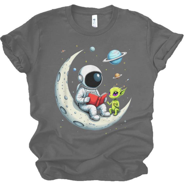 UFO Alien Astronaut Reading Book In Space Unisex Jersey T-Shirt