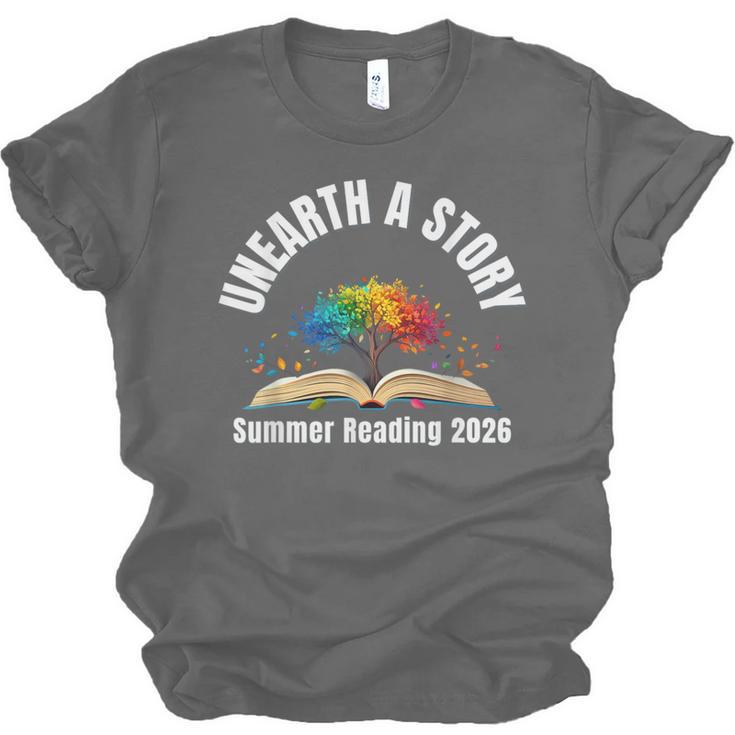 Unearth a Story 2026 Summer Reading Program Tree Book Unisex Jersey T-Shirt