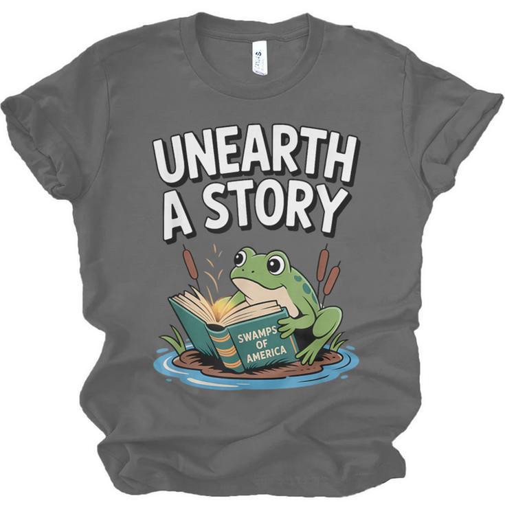 Unearth a Story Frog Reading a Book Summer 2026 Unisex Jersey T-Shirt