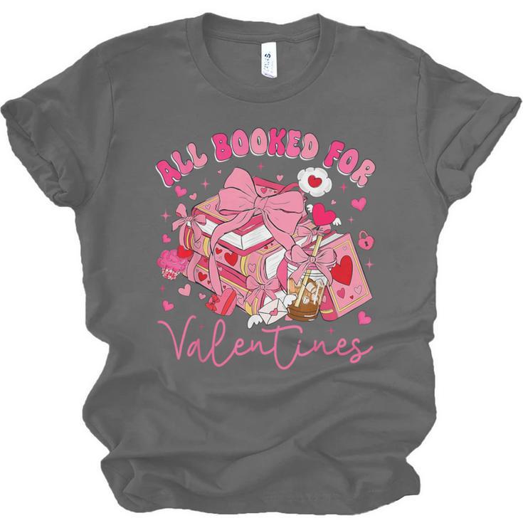 Valentine All Booked Book Coffee Coquette Bow Girl Women Unisex Jersey T-Shirt