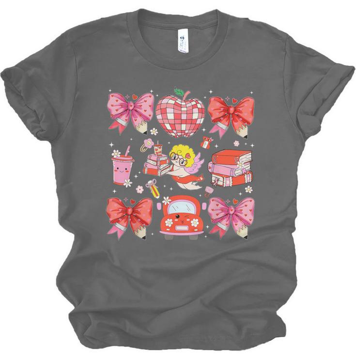 Valentine Cupid Coquette Pink Bow Apple Books Teacher Unisex Jersey T-Shirt Valentine Cupid Coquette Pink Bow Apple Books Teacher Unisex Jersey T-Shirt