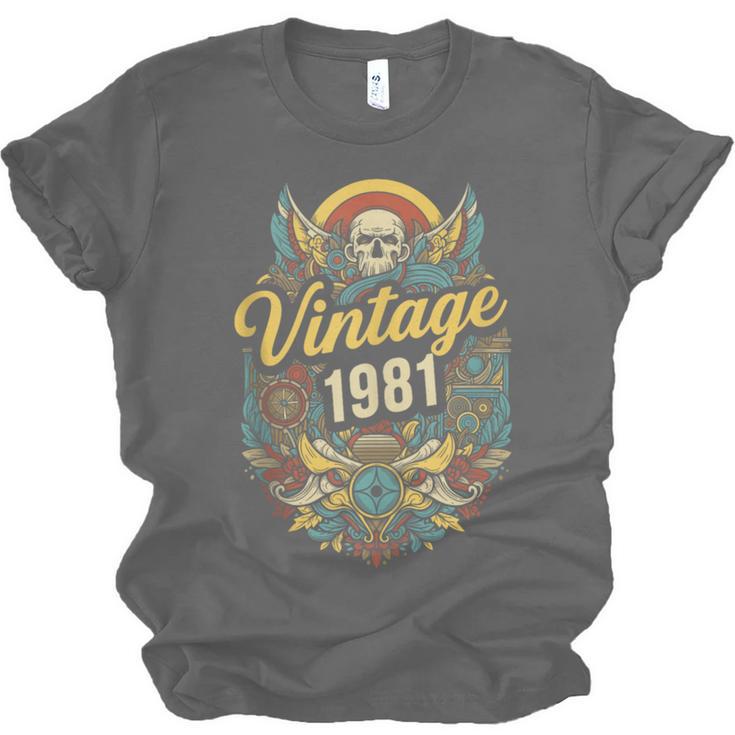 Vintage 1981 Retro Badge Nostalgia Eighties Compass Skull Unisex Jersey T-Shirt