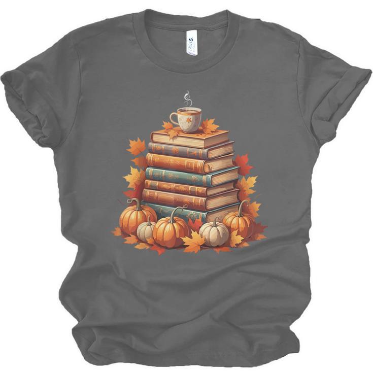 Vintage Autumn Books Pumpkin Coffee Book Lover Reading Unisex Jersey T-Shirt Vintage Autumn Books Pumpkin Coffee Book Lover Reading Unisex Jersey T-Shirt