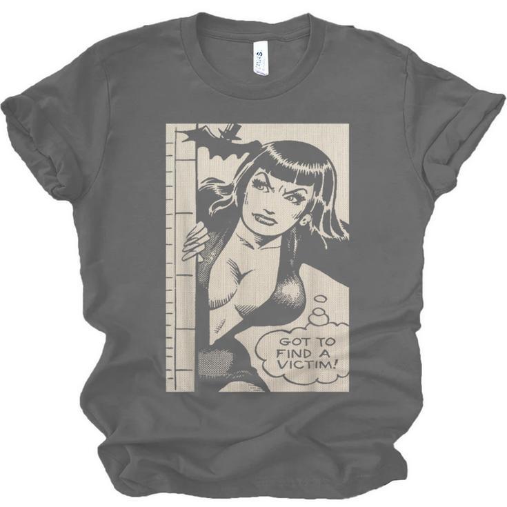 Vintage Vampire Bat Vampire Pin Up Girl Horror Comic Book Unisex Jersey T-Shirt