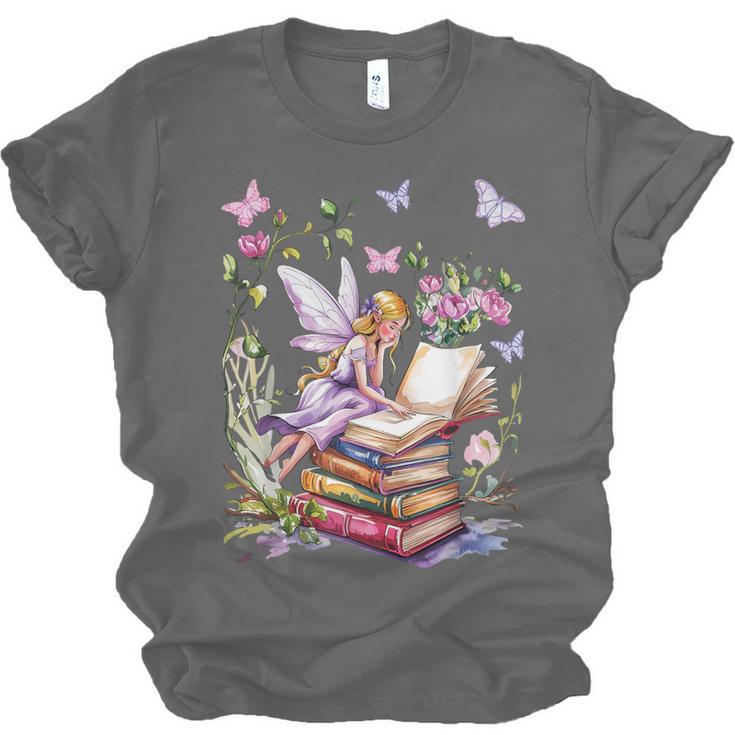 Watercolor Butterfly Fairy Read Book Library Fantasy Novel Unisex Jersey T-Shirt