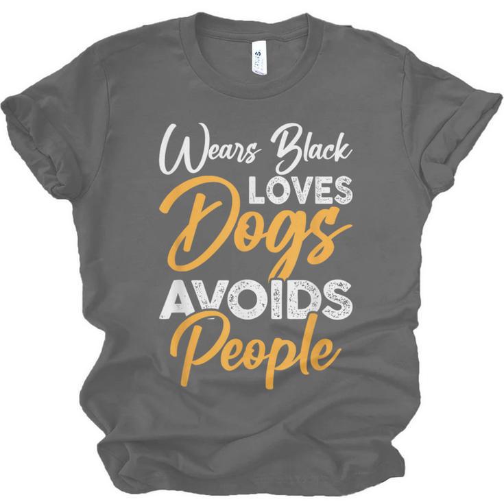 Wears Loves Dogs Avoids People I Introvert Unisex Jersey T-Shirt