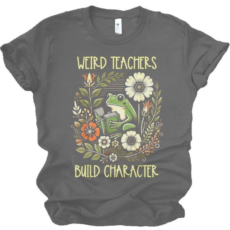 Weird Teachers Build Character Frog Reading Book Librarian Unisex Jersey T-Shirt