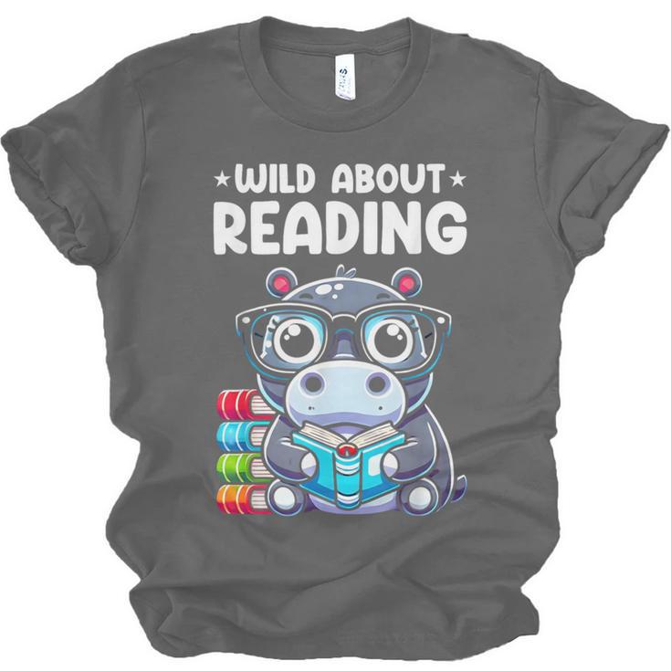 Wild About Reading Book Lover Hippo Unisex Jersey T-Shirt